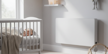 baby sleeping in front of a radiator